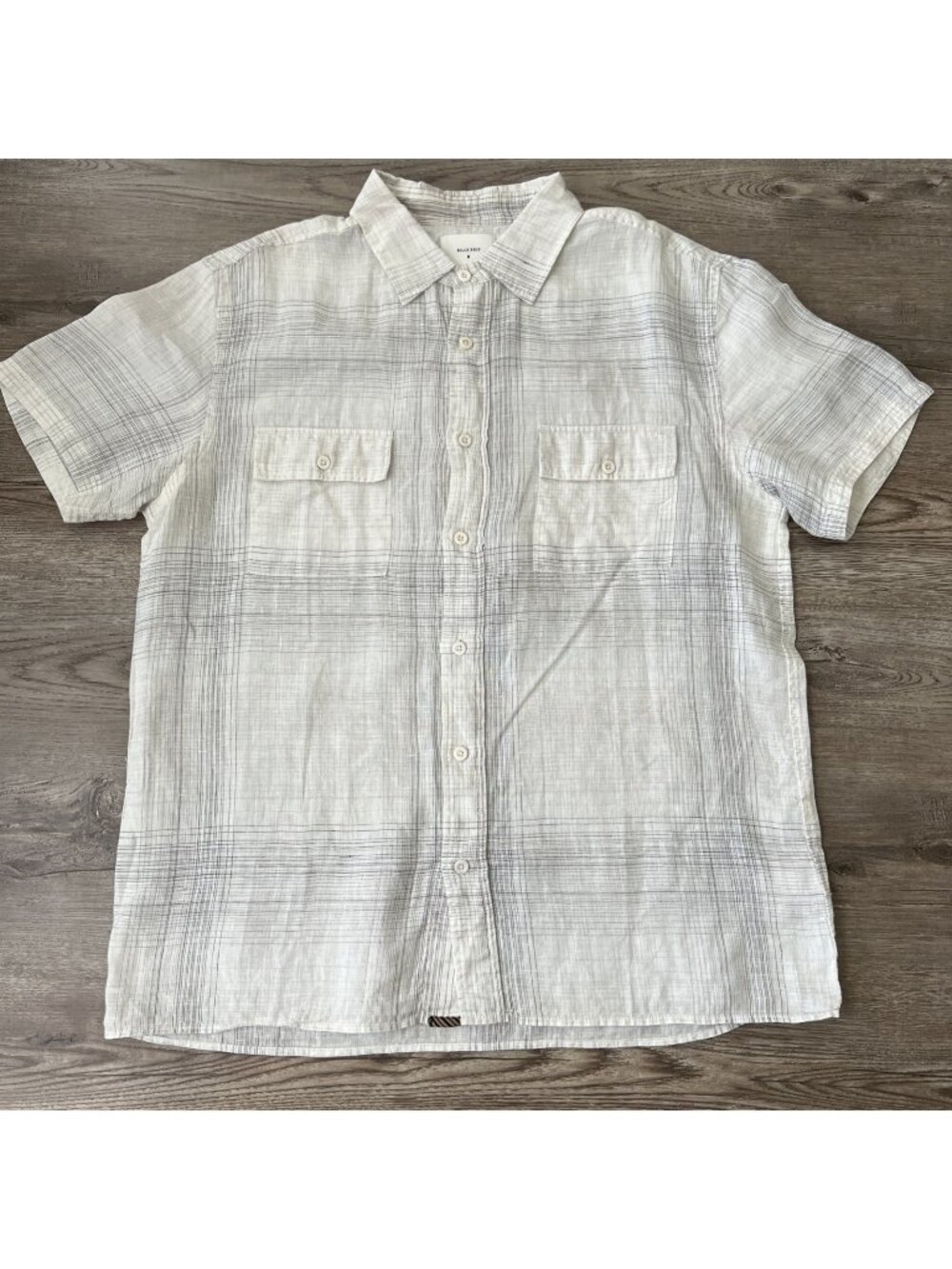 Billy Reid Linen Tuscumbia Button Up Shirt Mens Medium Beige Plaid Relaxed Fit